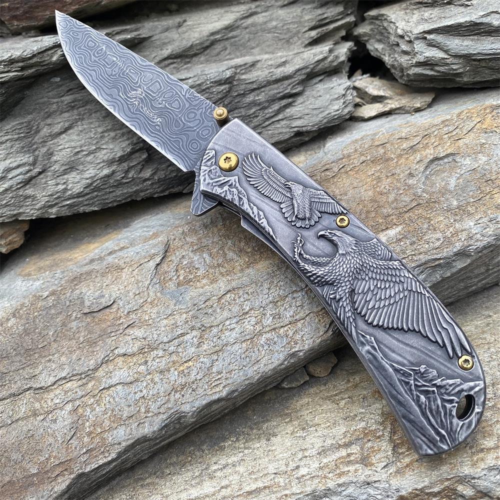 Damascus Knife Handmade Colored Folding Knife – Leones Marvelous Items
