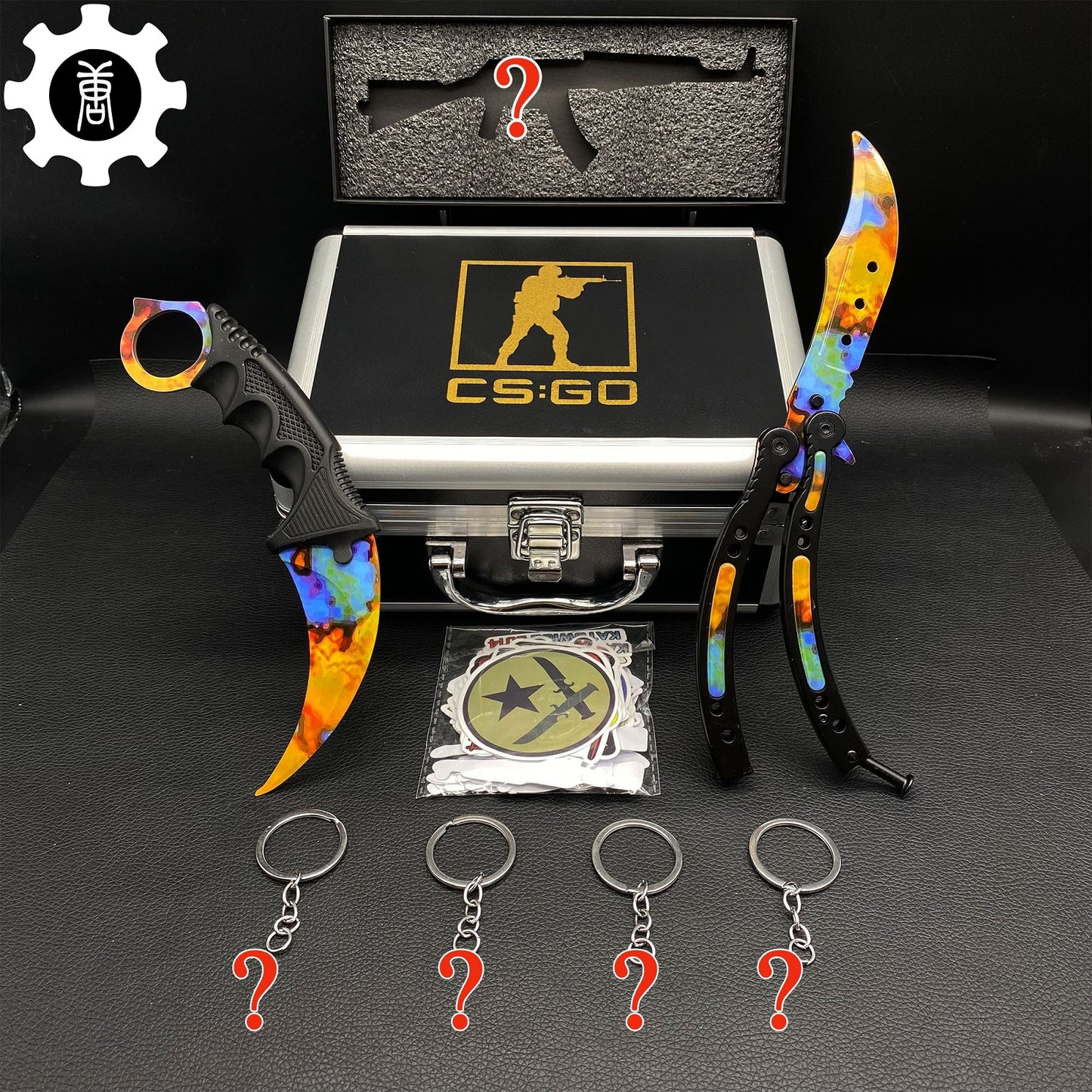 Case Hardened Skin Balisong Karambit Stickers Keychains Mini AK Gift Case