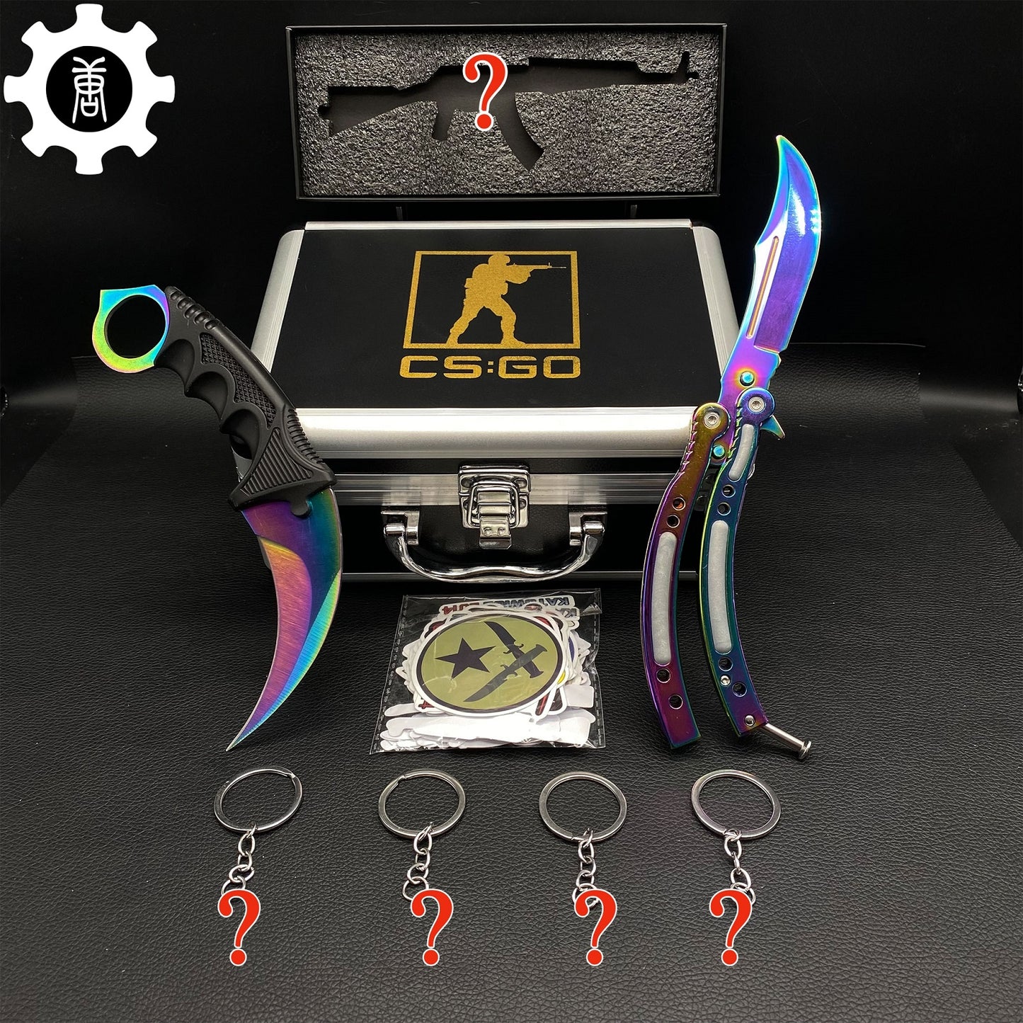 Titanium Blue Skin Balisong & Karambit & Stickers & Keychains & AK With Gift Case