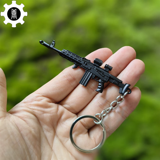 Metal AK308 Mini Gun Model Keychain Backpack Pendant