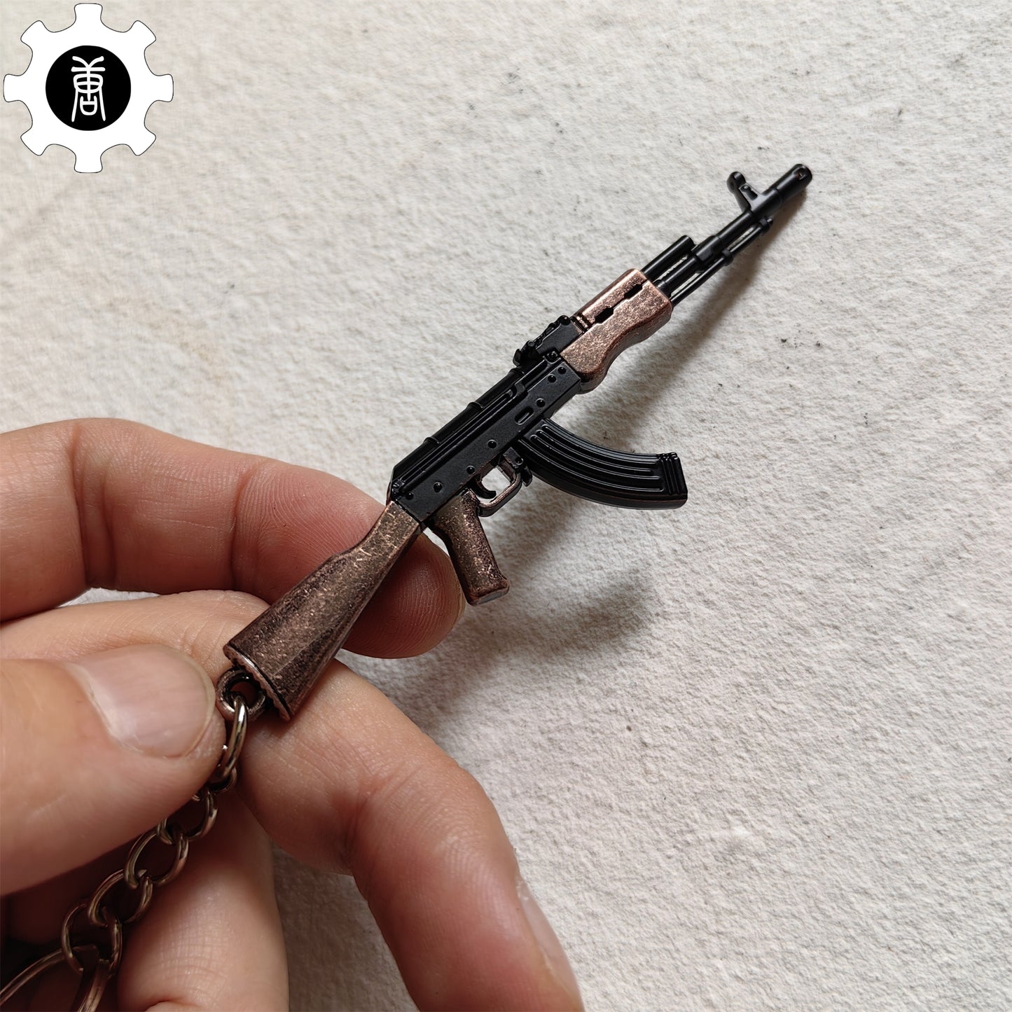 Tiny AK-47 Soviet Assault Rifle Model Metal Keychain