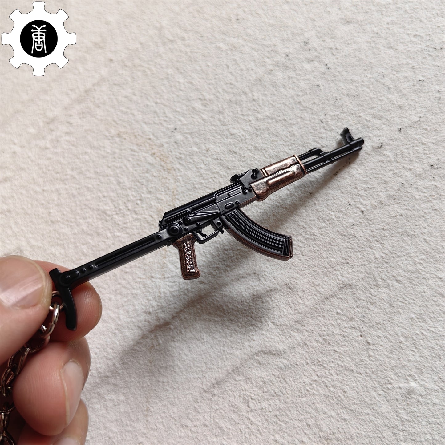 Tiny AKS-47 Assault Rifle Model Metal Keychain