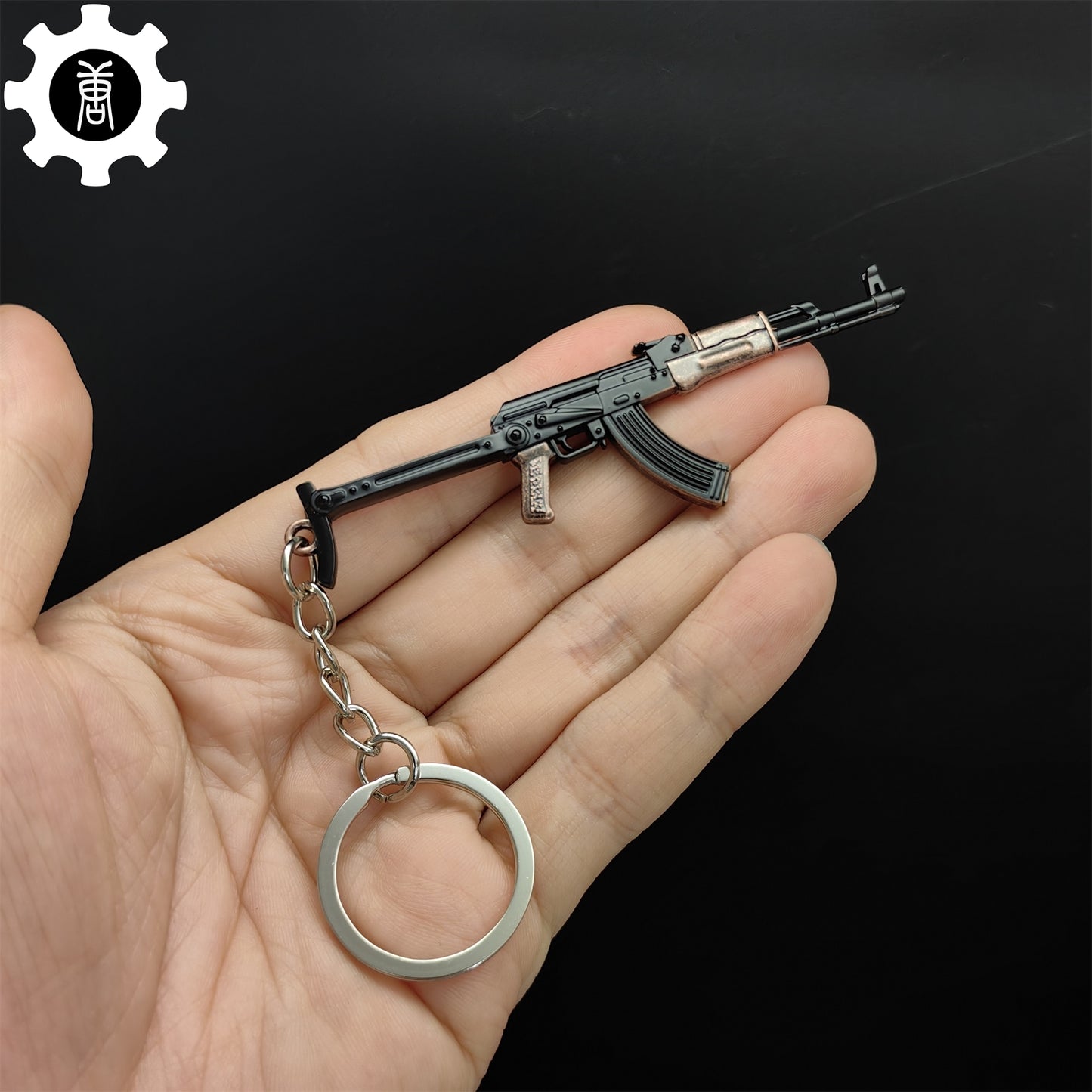 Tiny AKS-47 Assault Rifle Model Metal Keychain