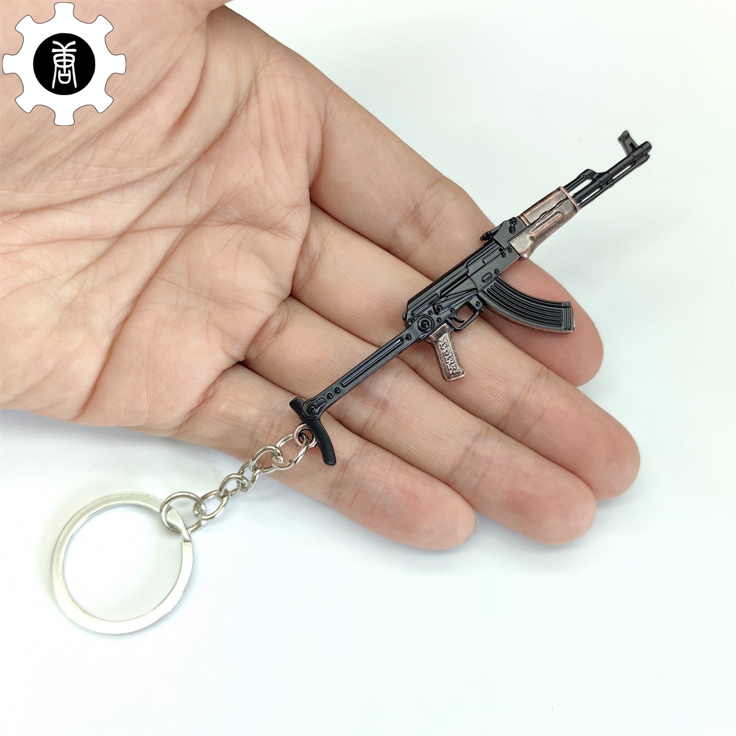 Tiny AKS-47 Assault Rifle Model Metal Keychain