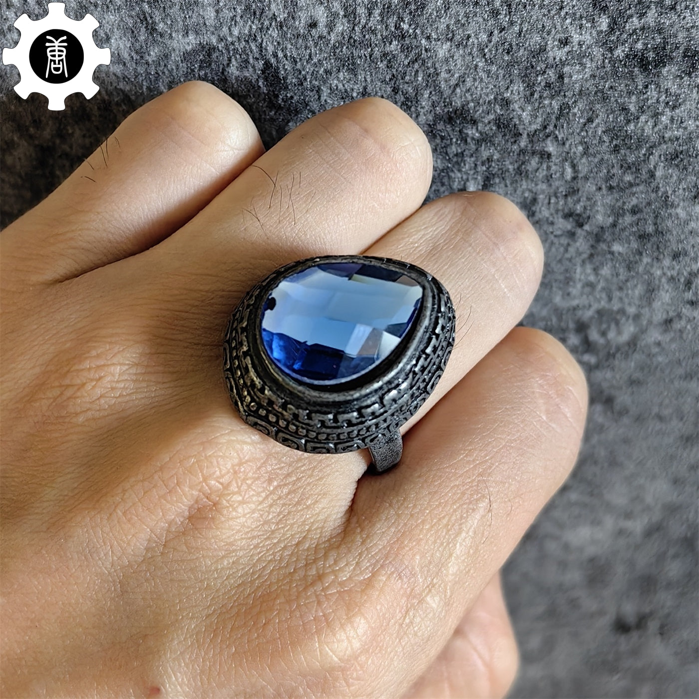 Blue Tearstone Ring Alloy Punk Ring Jewelry Gamer Gift