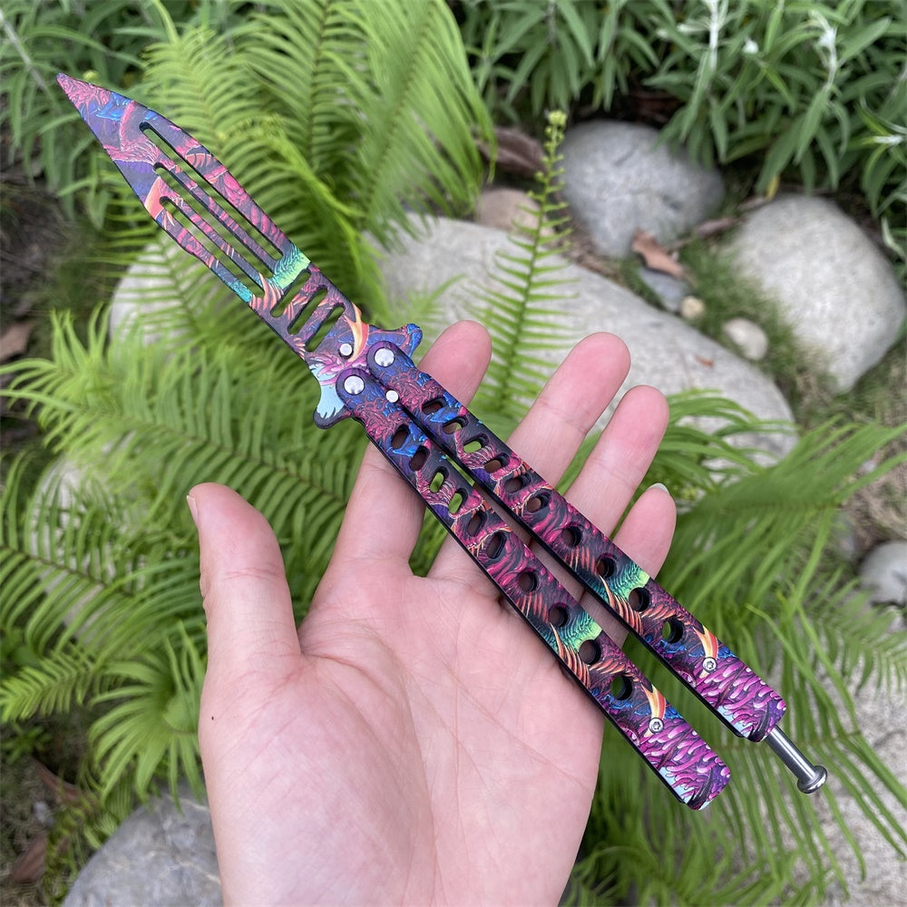 High-End CNC Blue Red Contrast Colored Balisong Butterfly Knife Trainer Safe  Dull Blade – Leones Marvelous Items