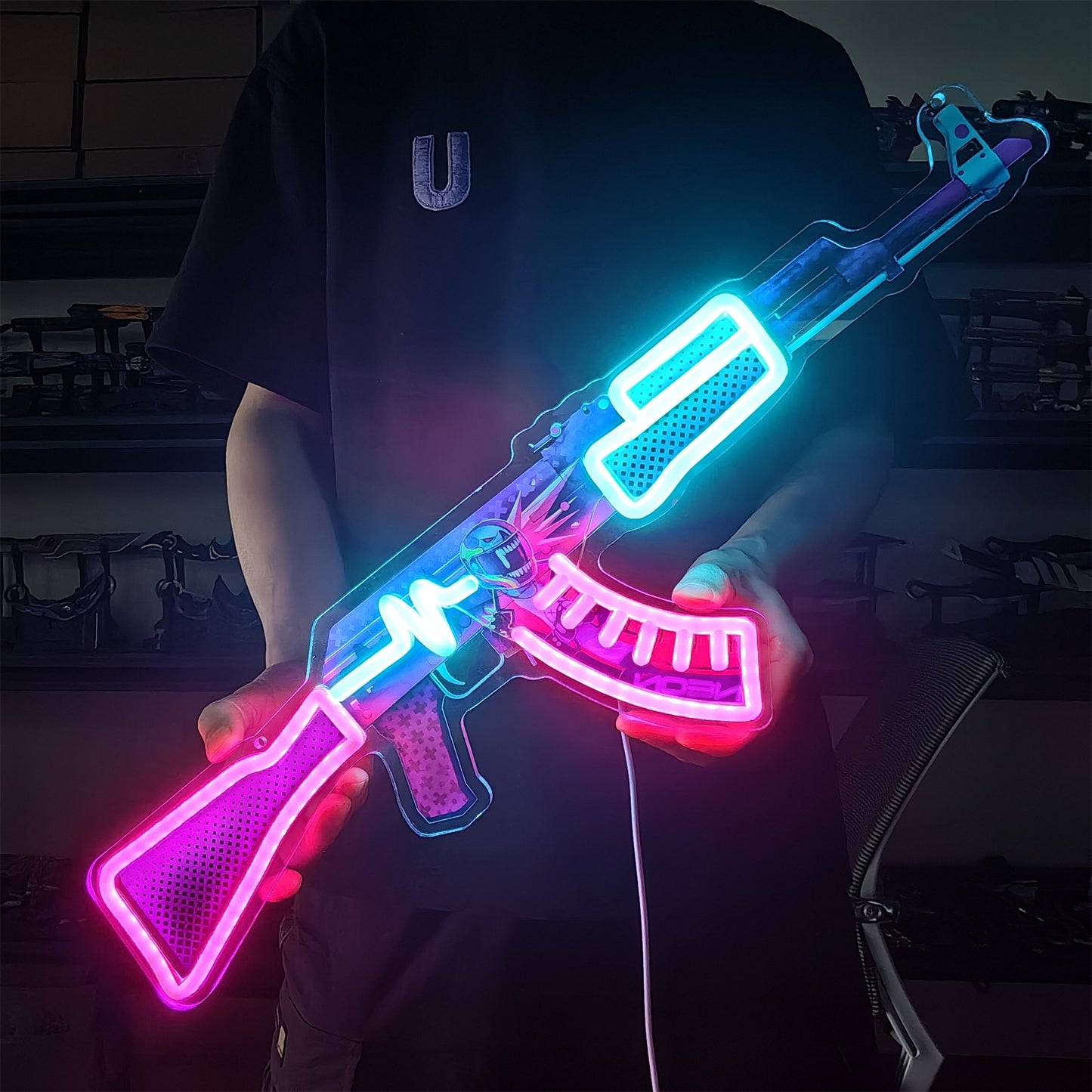 AK47 Neon Rider 3D Printed Night Lamp Wall Decor