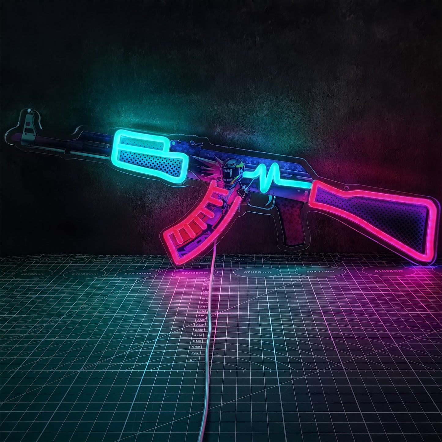 AK47 Neon Rider 3D Printed Night Lamp Wall Decor