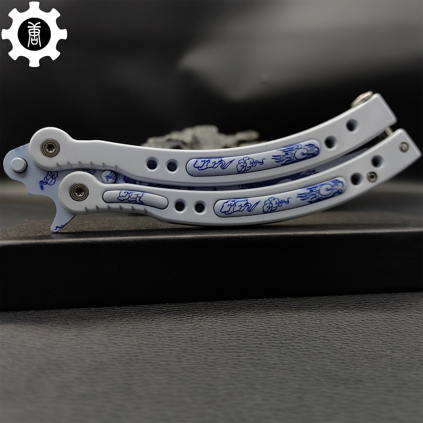 Game Butterfly Knife Azure Dragon Balisong White Handle