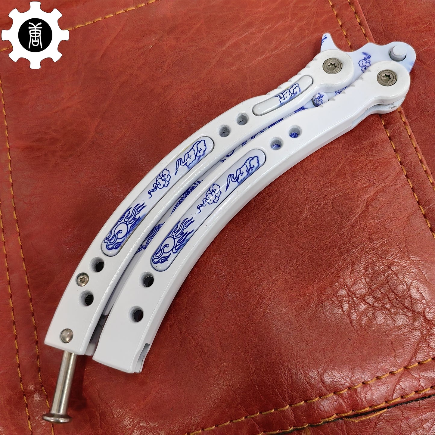Game Butterfly Knife Azure Dragon Balisong White Handle