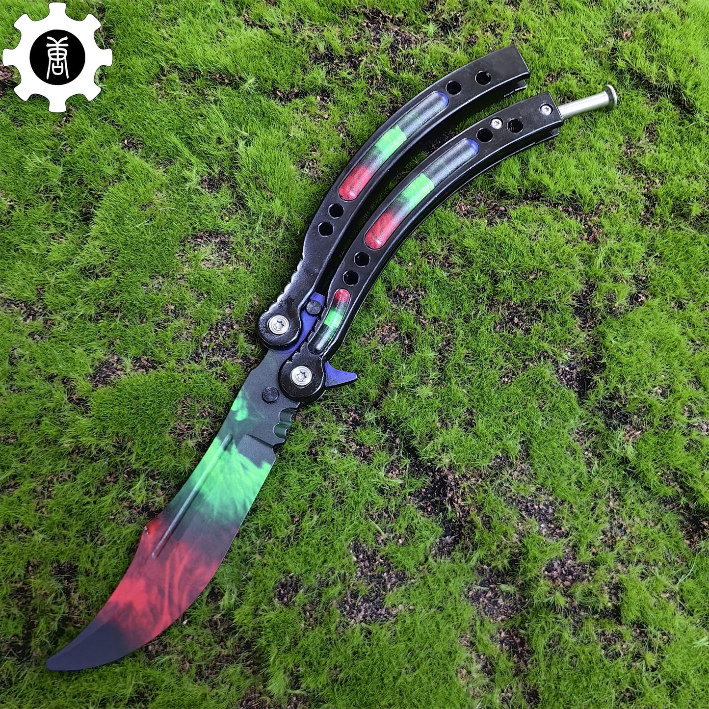 Game Butterfly Knife Green Red Pattern Metal Balisong Trainer