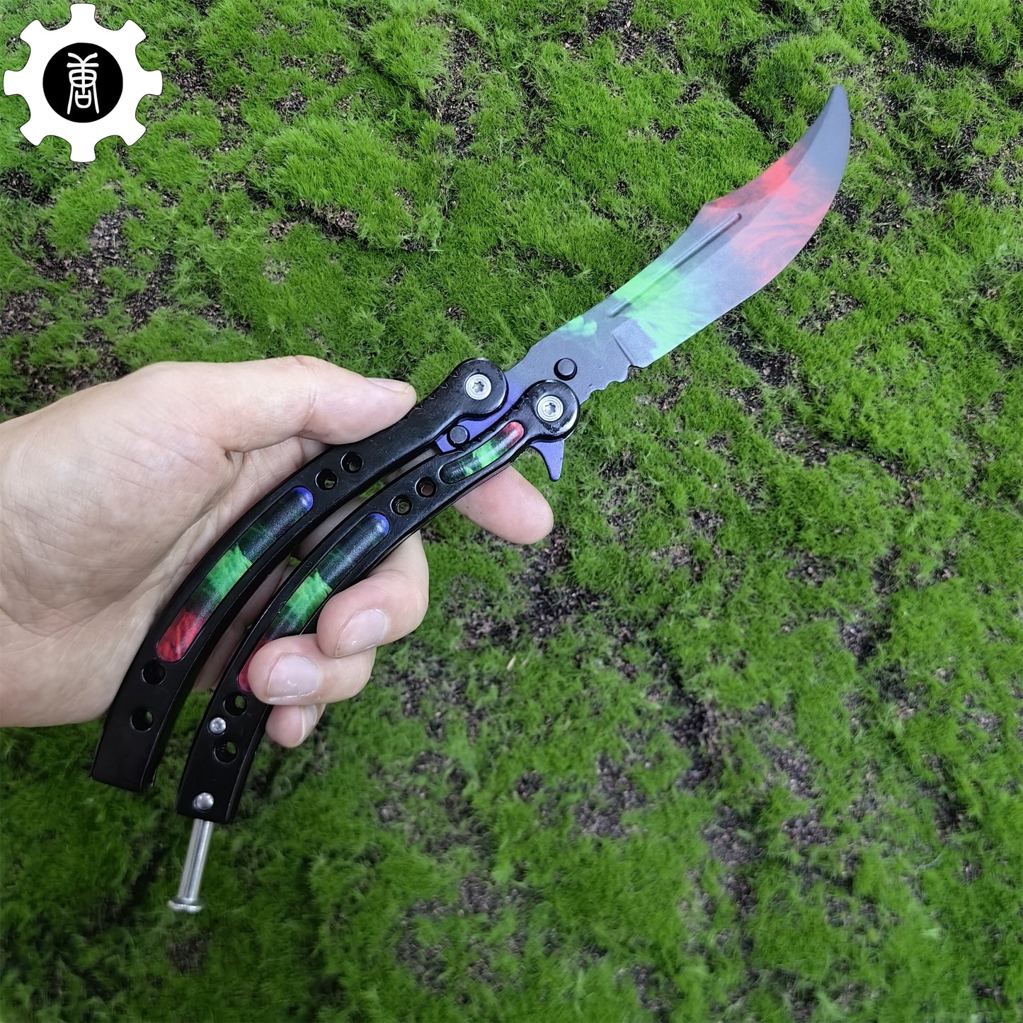 Game Butterfly Knife Green Red Pattern Metal Balisong Trainer