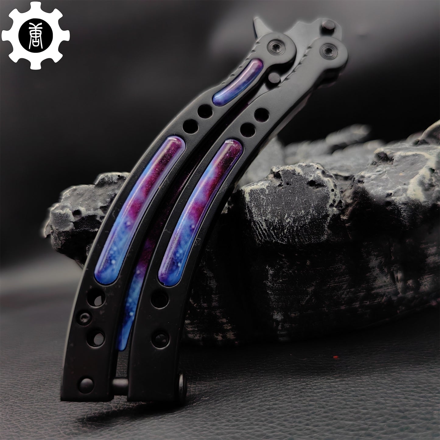 Galaxy Black Balisong Metal Butterfly Knife Game Prop 