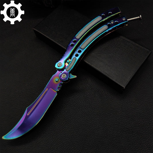 Rainbow Butterfly Knife Metal Balisong Trainer