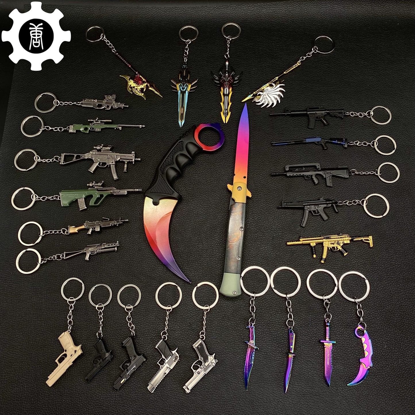 Fade Skin Stiletto Knife Karambit Stickers Keychains Random 1 AK With Gift Box