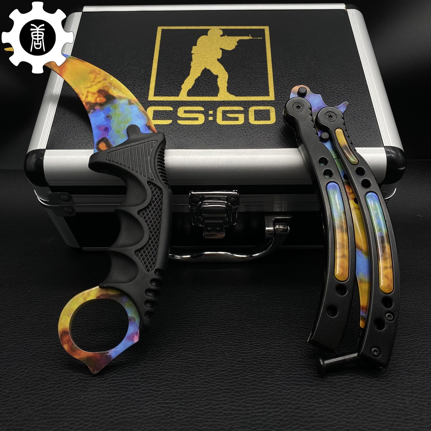 Case Hardened Skin Balisong Karambit Stickers Keychains Mini AK Gift Case