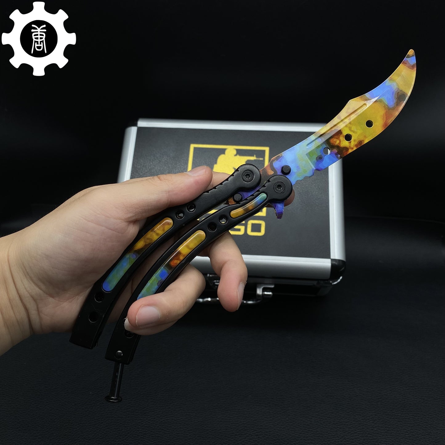 Case Hardened Skin Balisong Karambit Stickers Keychains Mini AK Gift Case