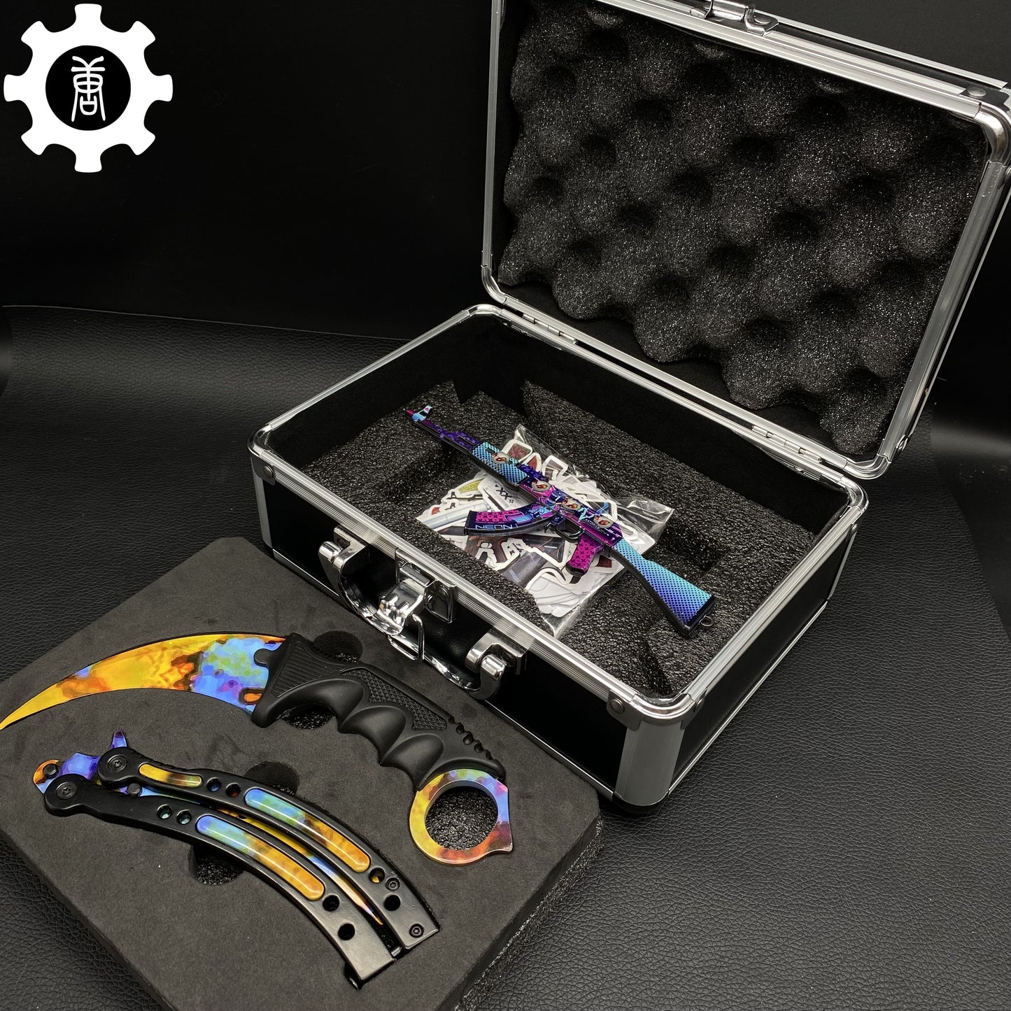 Case Hardened Skin Balisong Karambit Stickers Keychains Mini AK Gift Case