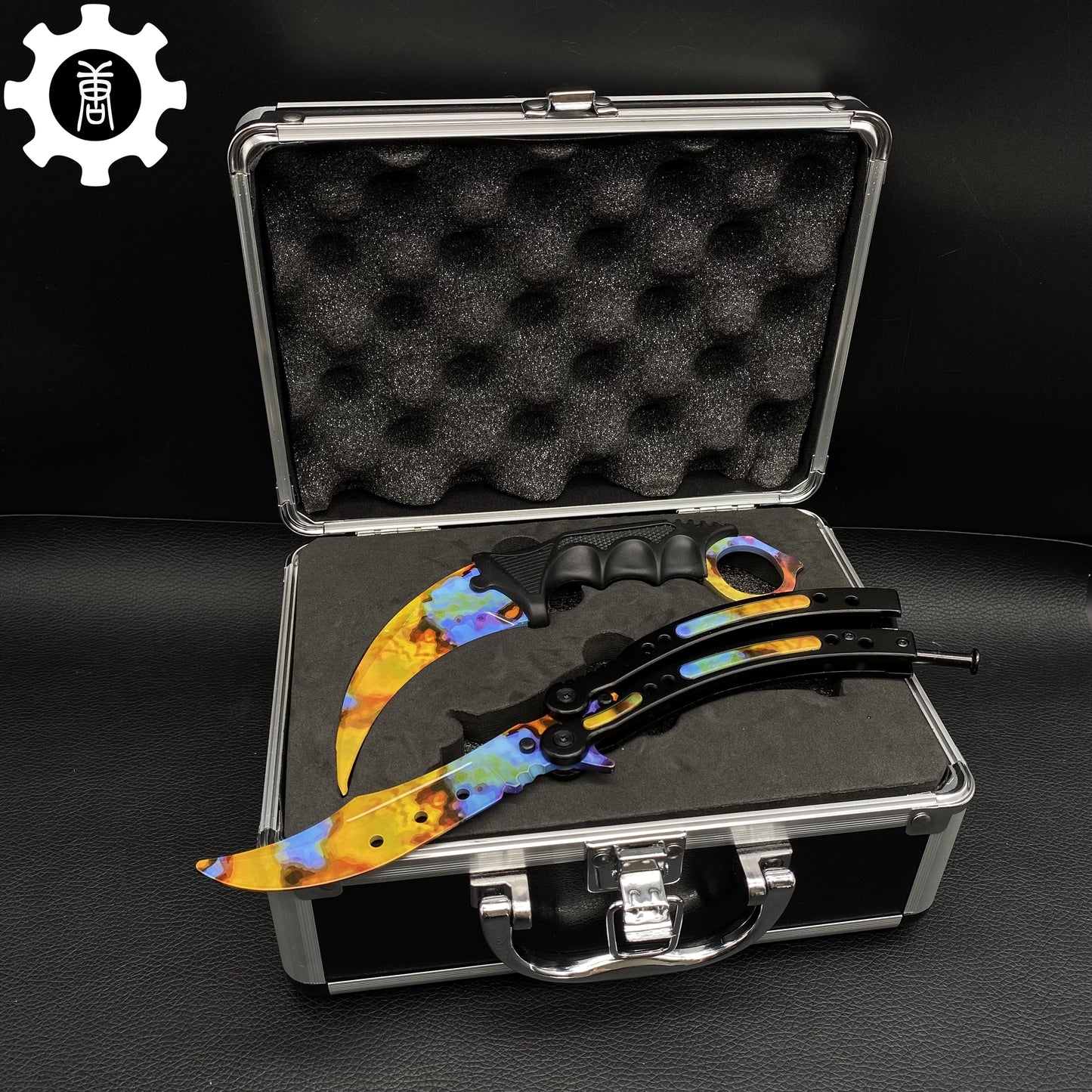 Case Hardened Skin Balisong Karambit Stickers Keychains Mini AK Gift Case