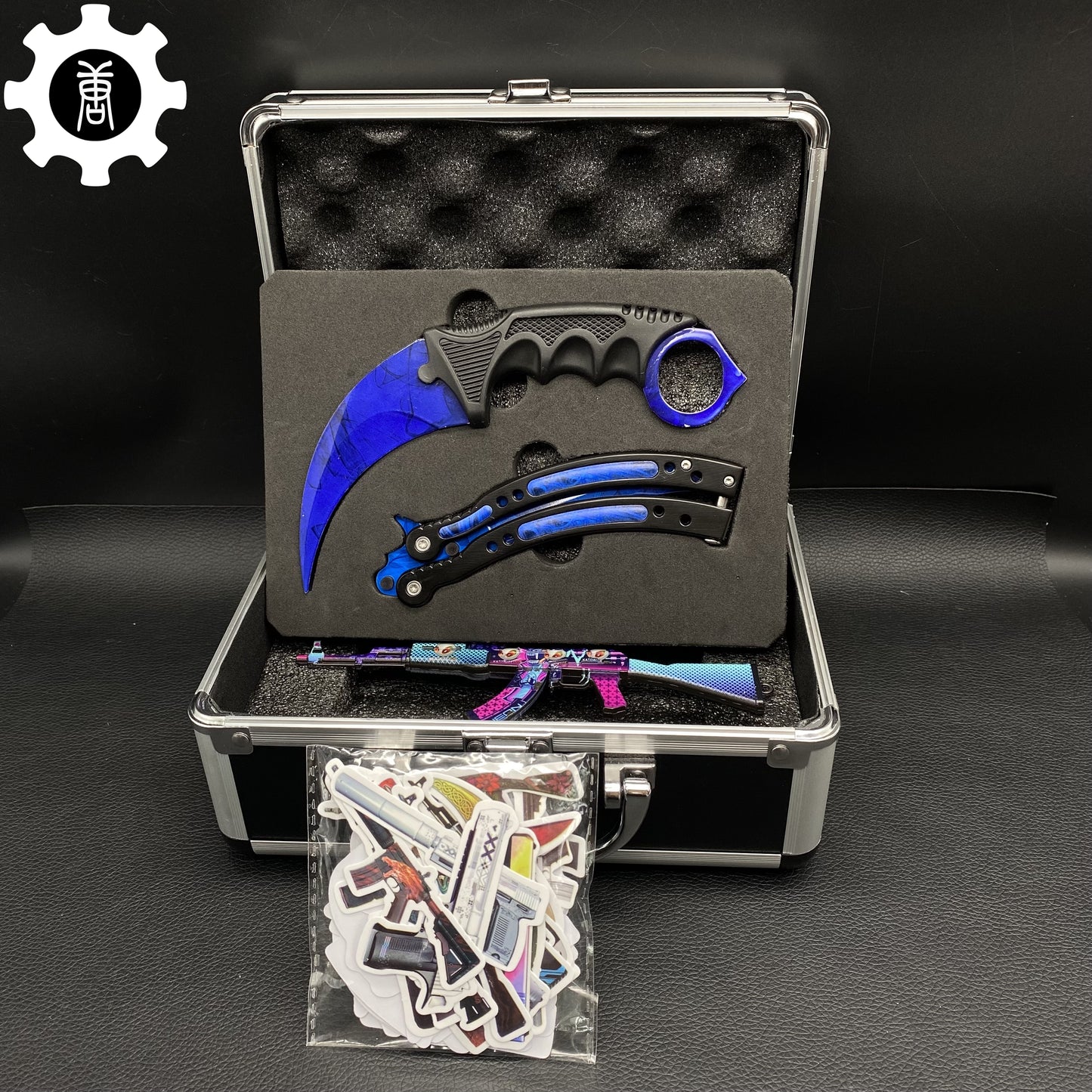 Doppler Blue Balisong & Karambit & Stickers & Keychains & AK With Case