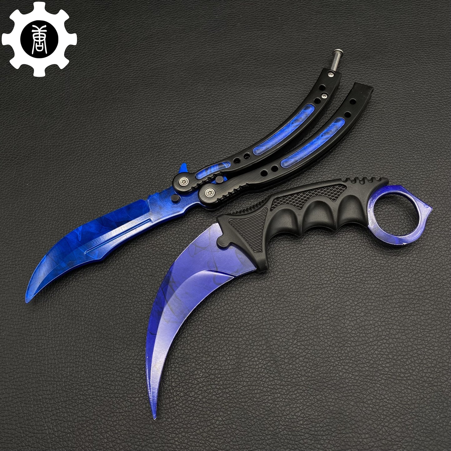 Doppler Blue Balisong & Karambit & Stickers & Keychains & AK With Case