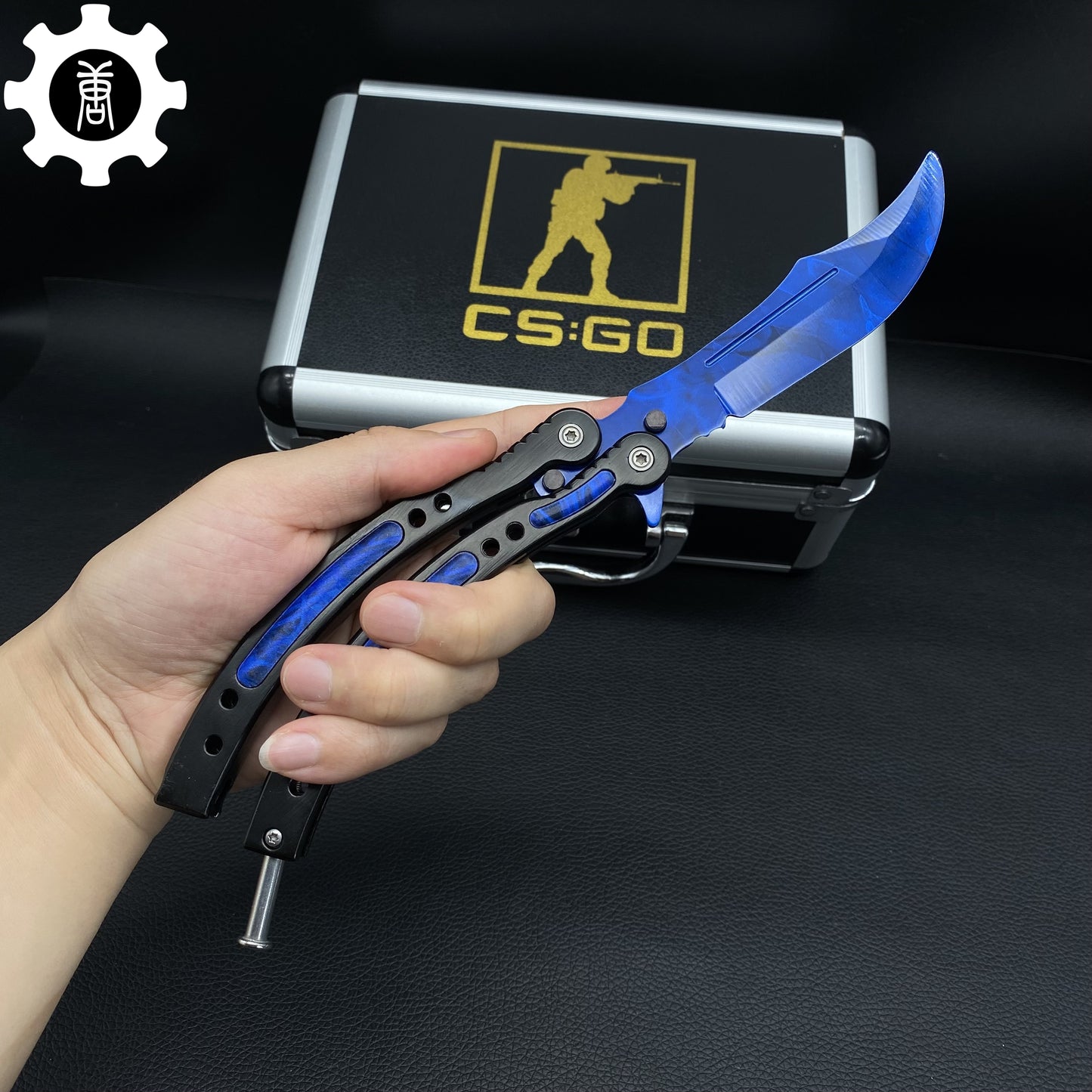 Doppler Blue Balisong & Karambit & Stickers & Keychains & AK With Case