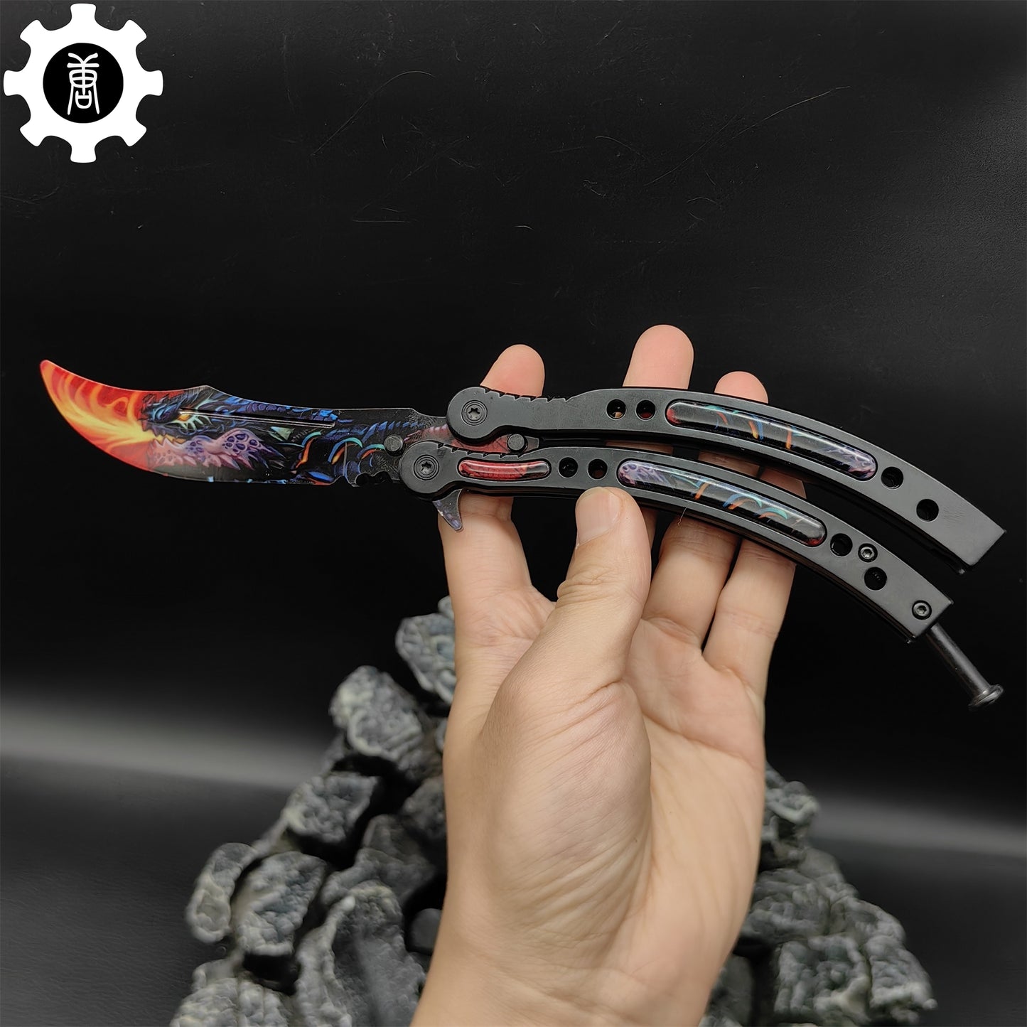 Game Butterfly Knife Dragonfire Pattern Metal Balisong Trainer