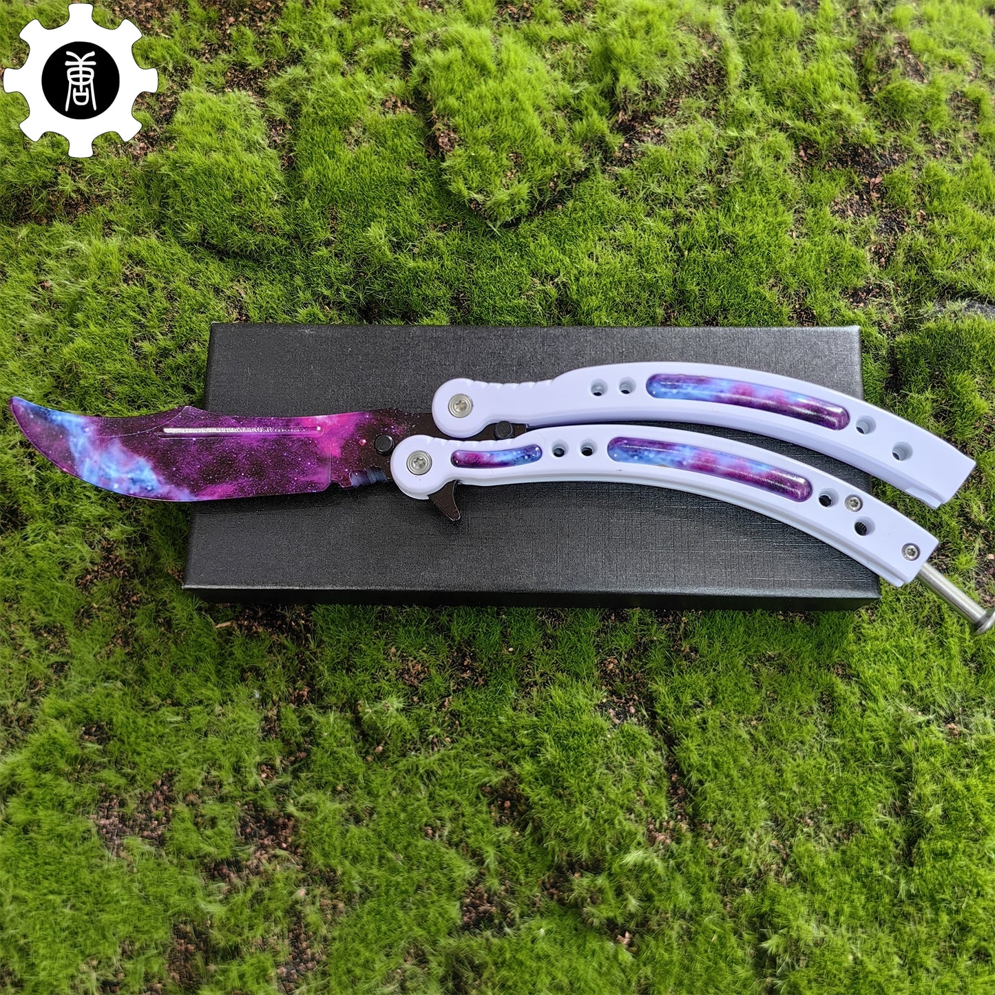 Galaxy Butterfly Knife White Handle Metal Balisong Trainer