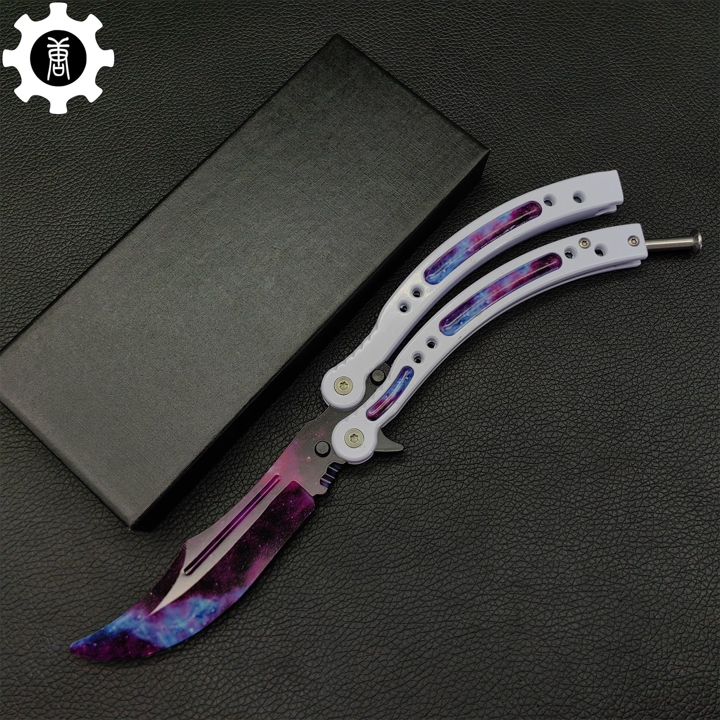 Galaxy Butterfly Knife White Handle Metal Balisong Trainer
