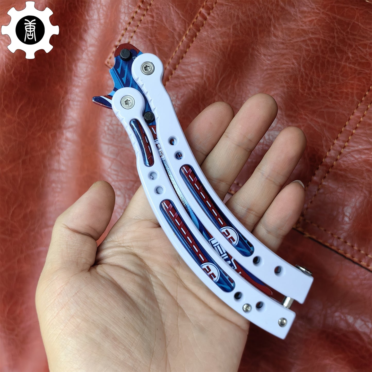 Italian Rally White Handle Metal Butterfly Knife Game Prop