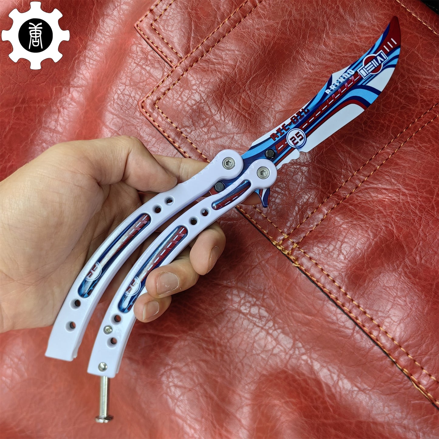 Italian Rally White Handle Metal Butterfly Knife Game Prop