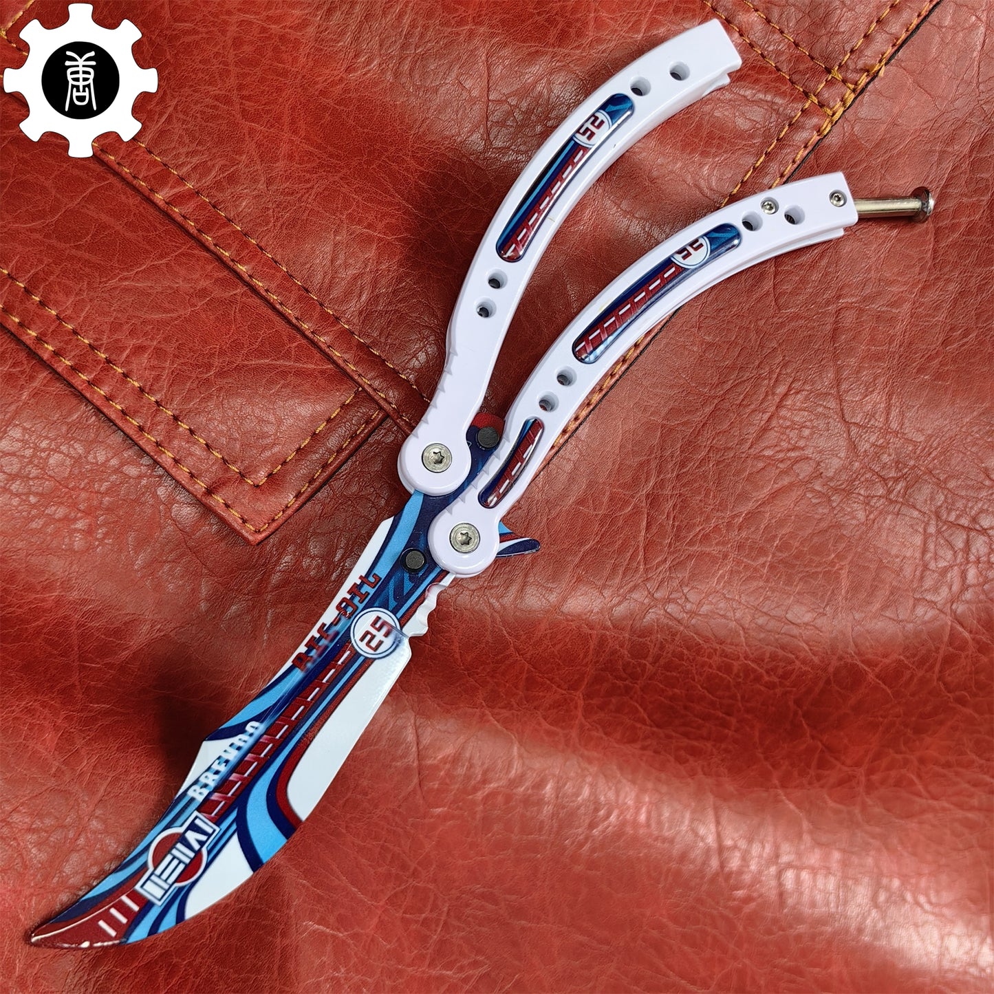 Italian Rally White Handle Metal Butterfly Knife Game Prop