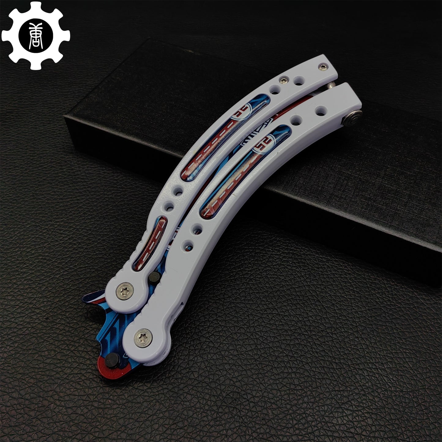 Italian Rally White Handle Metal Butterfly Knife Game Prop