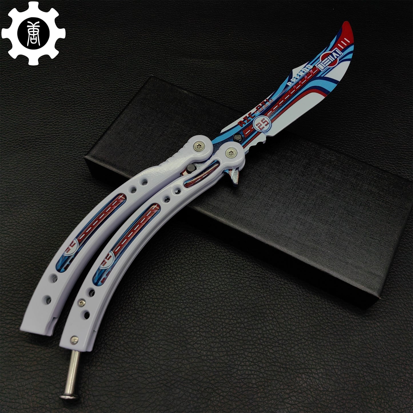 Italian Rally White Handle Metal Butterfly Knife Game Prop