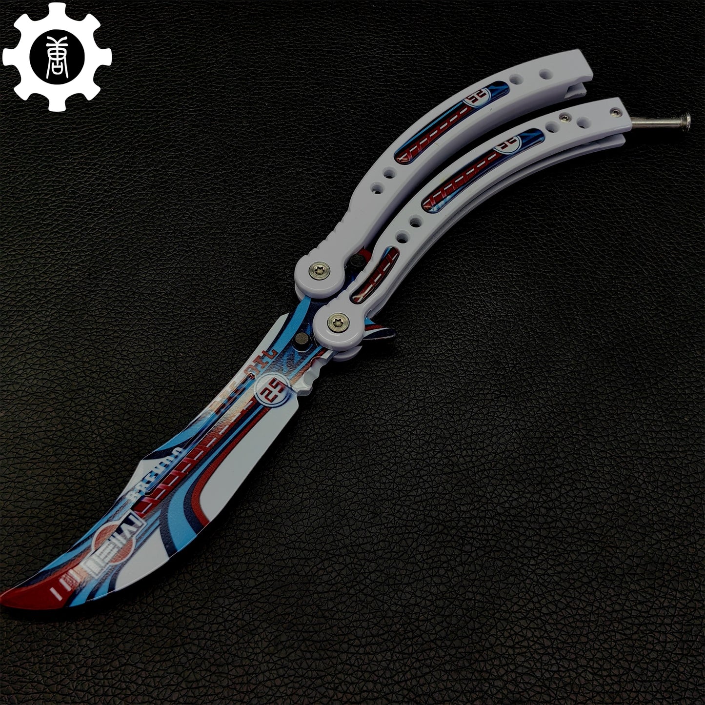 Italian Rally White Handle Metal Butterfly Knife Game Prop