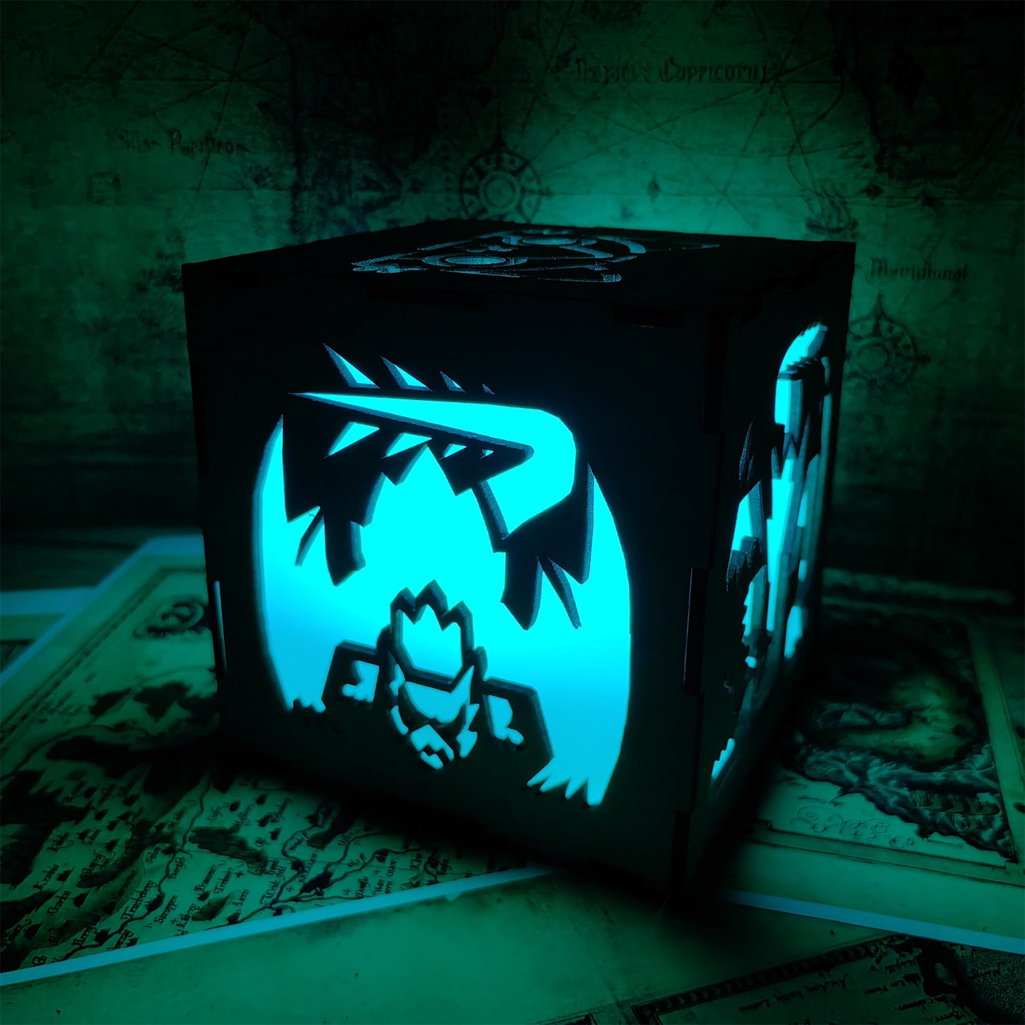 MH Dragon Cat Wood Cube Light Desk Decor