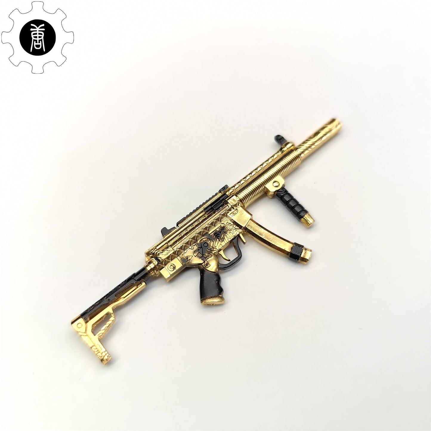 Tiny Metal Golden MP5 Submachine Gun Model Keychain