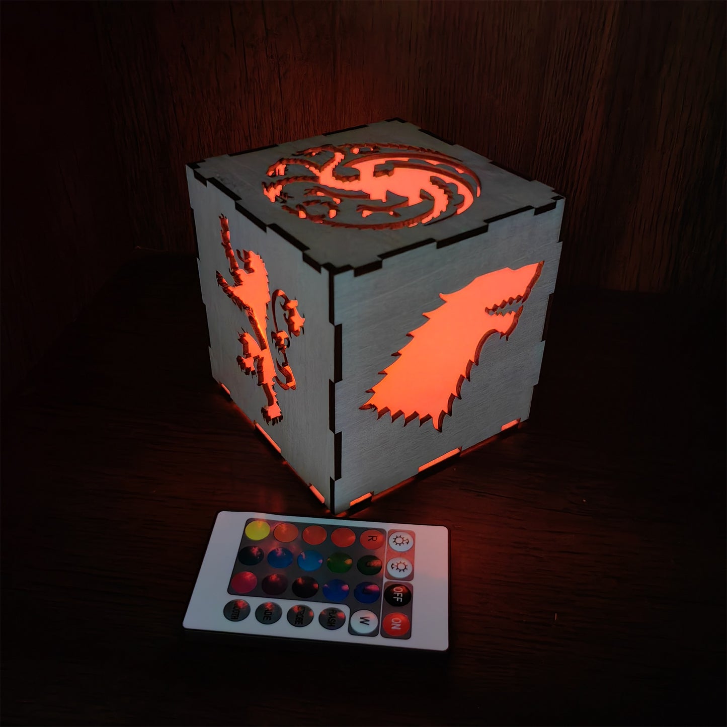 Middle Age Clan Insignia Wood Cube Light Desk Decor