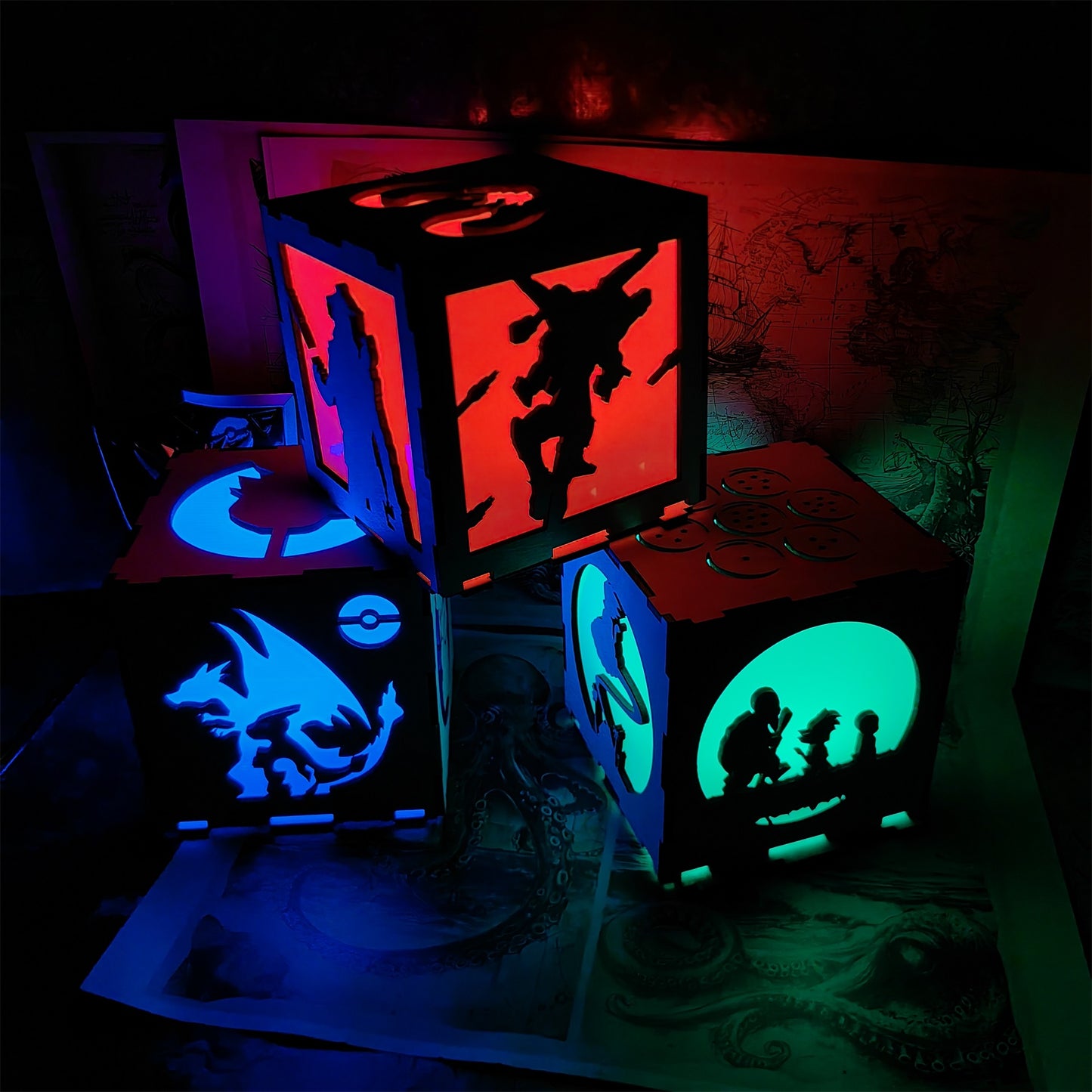Octane Valkyrie Wood Cube Light Desk Decor