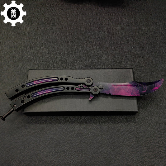 Purple Doppler Balisong Metal Butterfly Knife Game Prop 