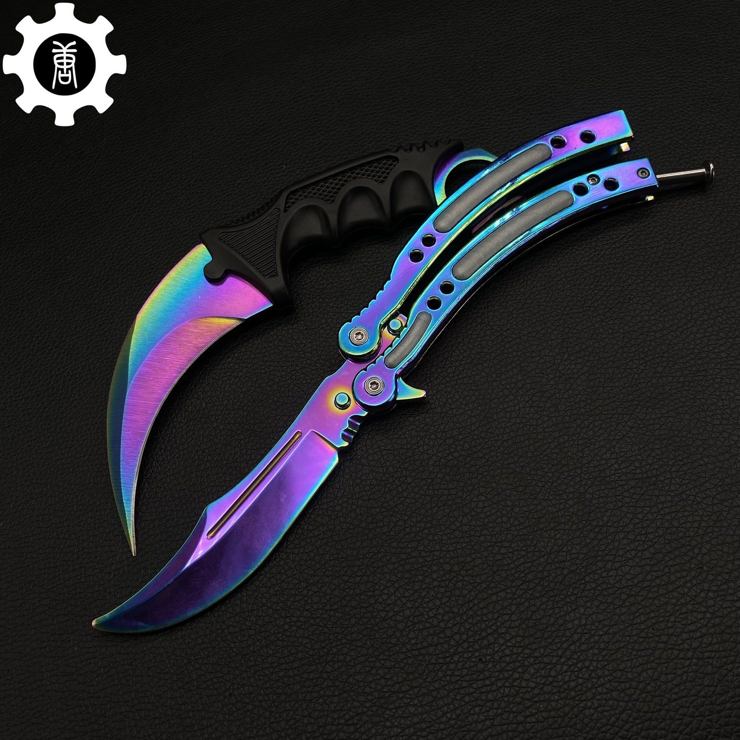 Titanium Blue Skin Balisong & Karambit & Stickers & Keychains & AK With Gift Case