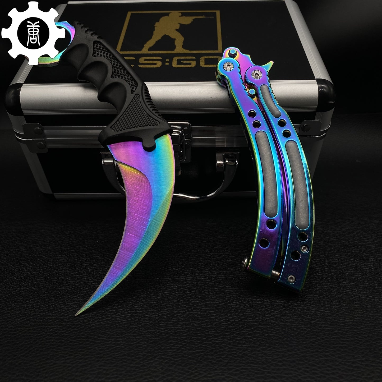 Titanium Blue Skin Balisong & Karambit & Stickers & Keychains & AK With Gift Case