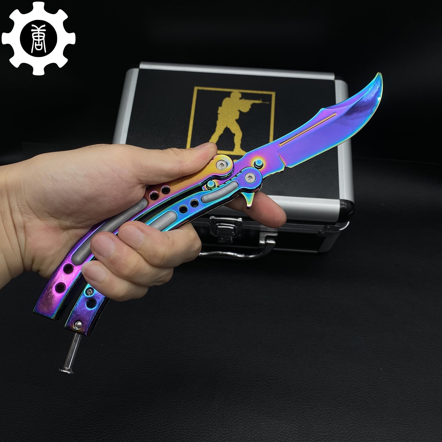 Titanium Blue Skin Balisong & Karambit & Stickers & Keychains & AK With Gift Case