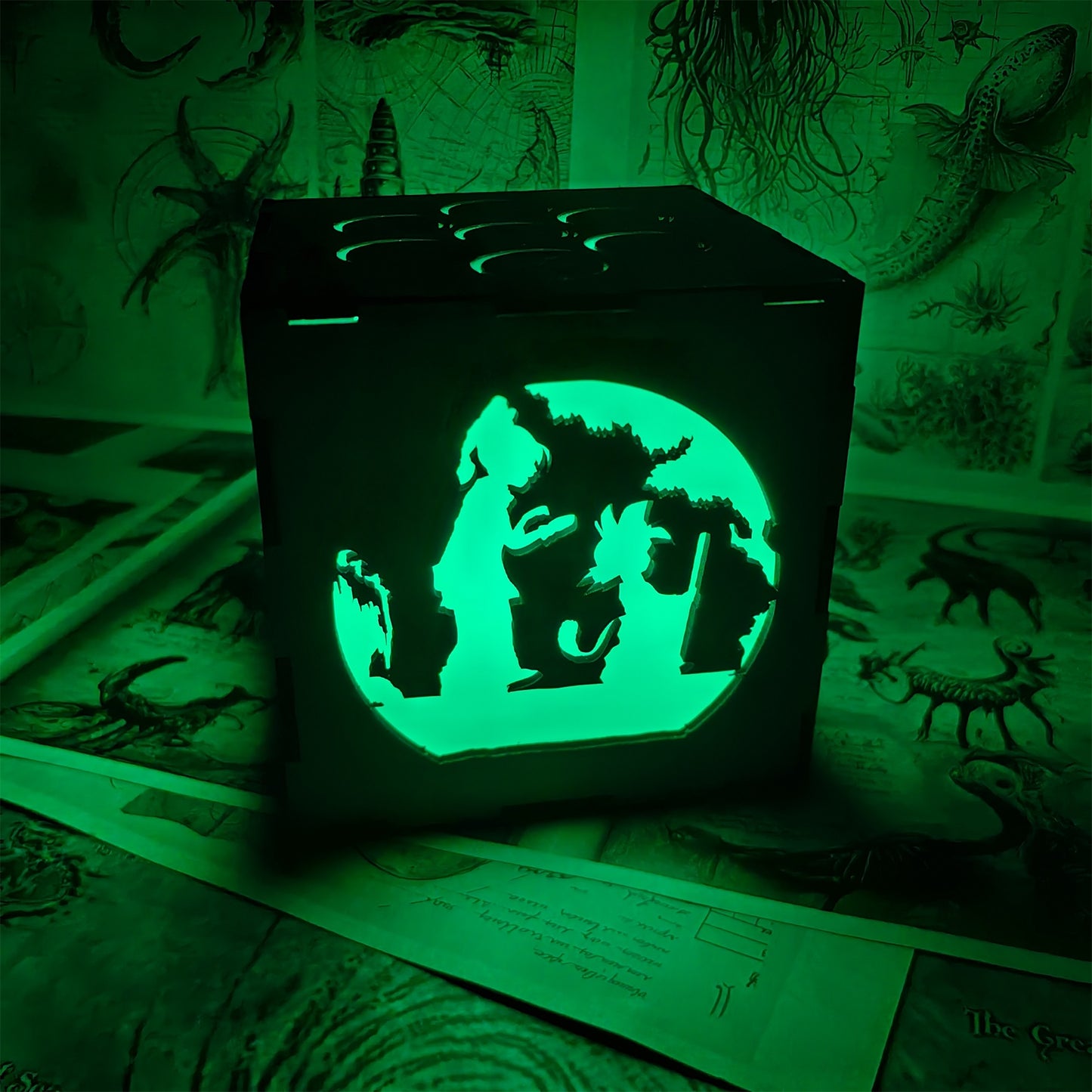 WuKong Monkey King Wood Cube Led Light Desk Decor