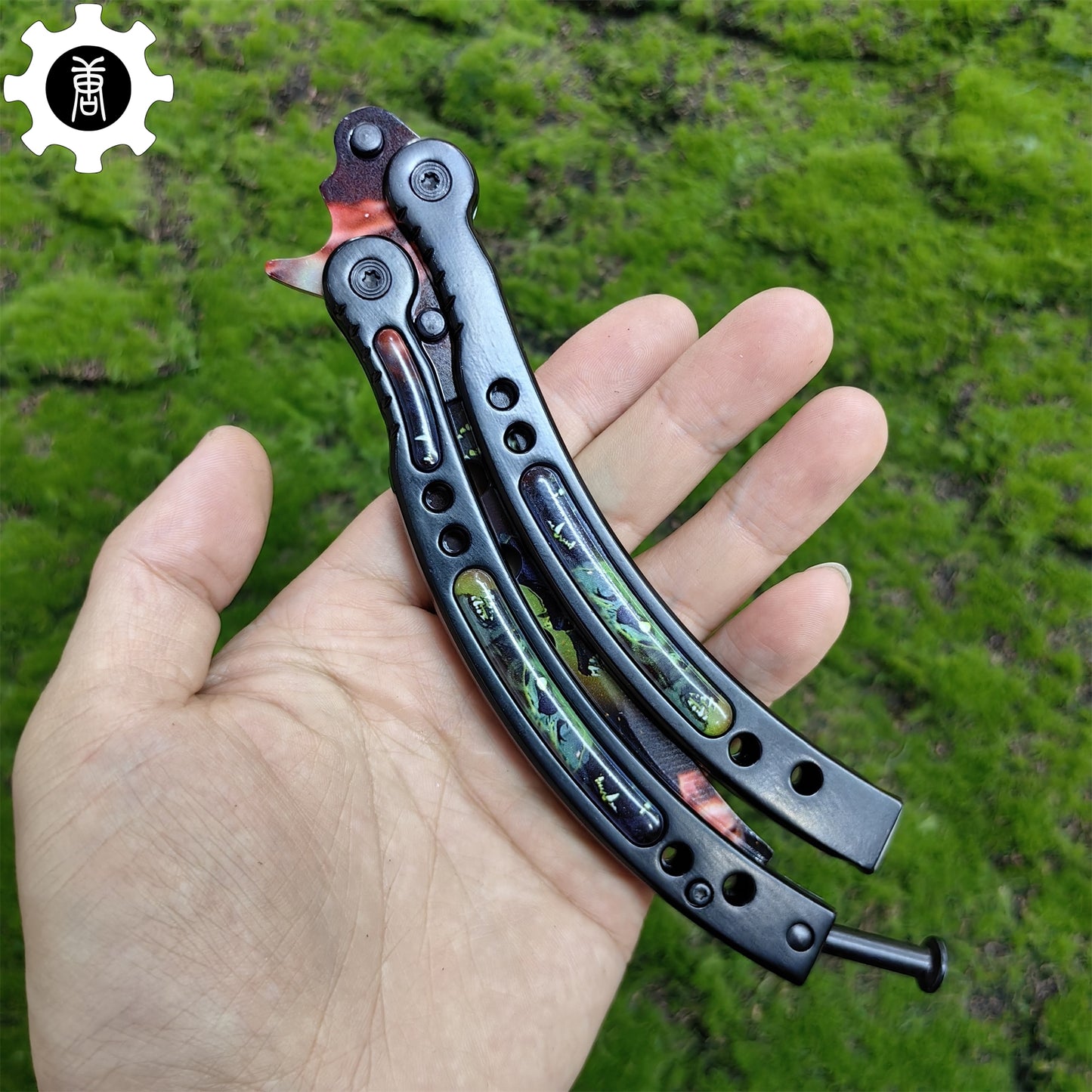 Metal Butterfly Knife Three Wolves Pattern Balisong Game Prop