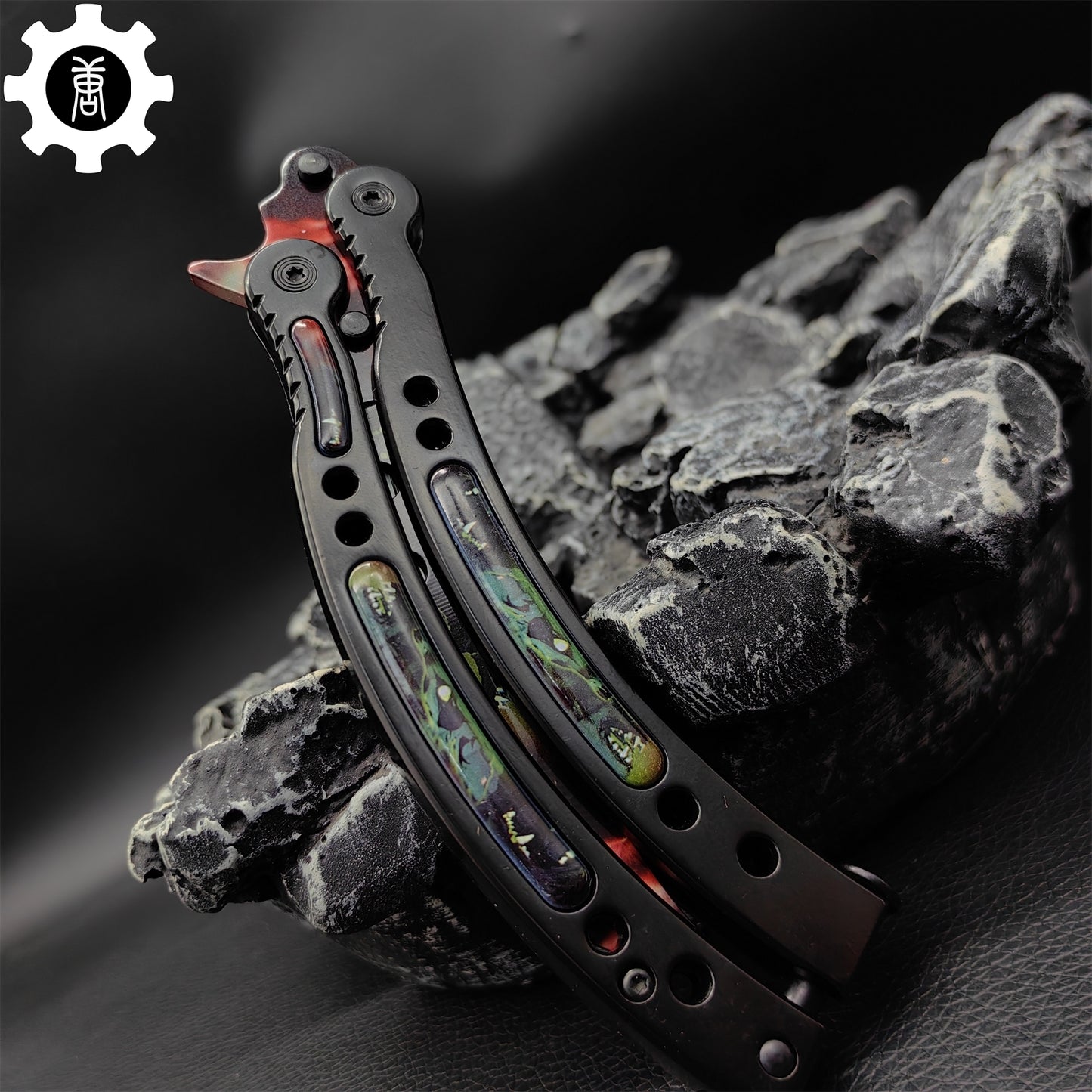 Metal Butterfly Knife Three Wolves Pattern Balisong Game Prop