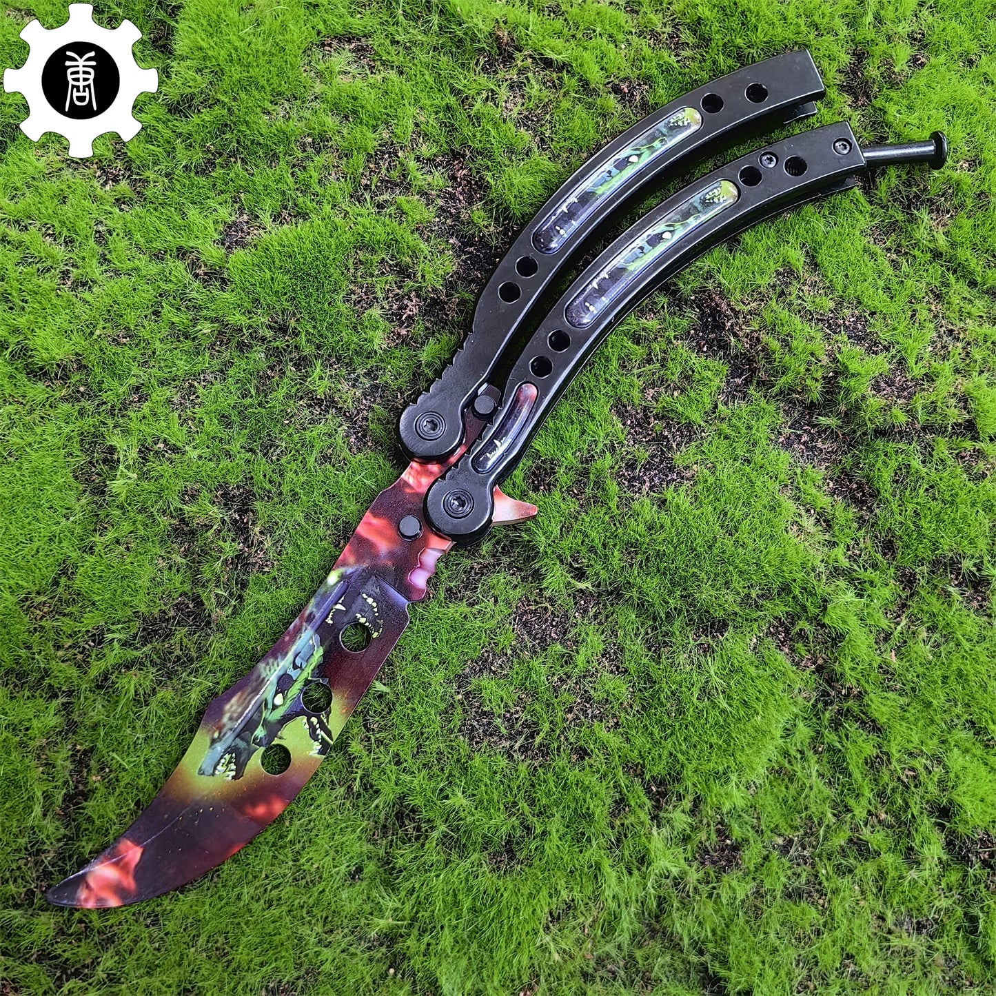 Metal Butterfly Knife Three Wolves Pattern Balisong Game Prop