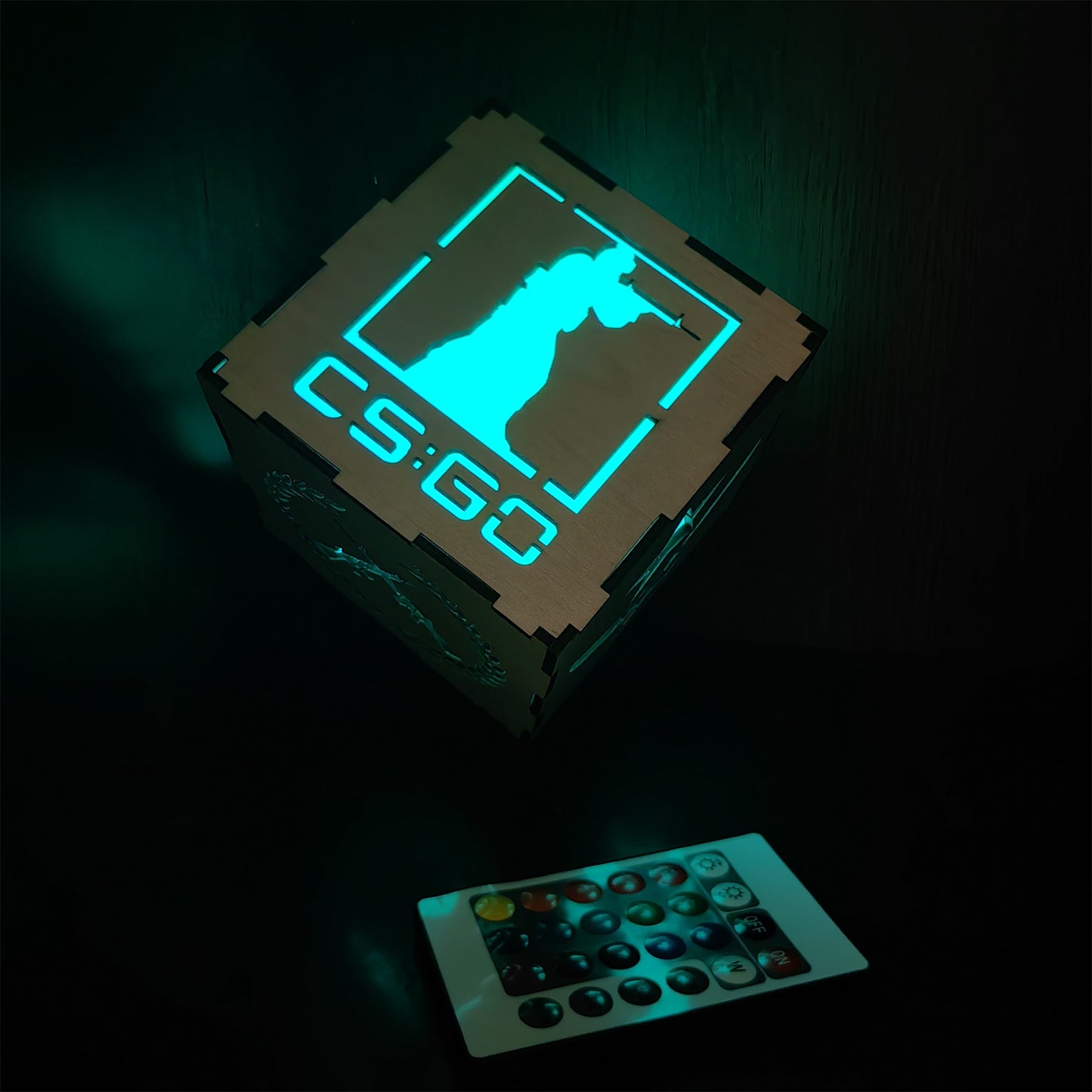 M16 Icon Inspired Wood Cube Light Desk Decor
