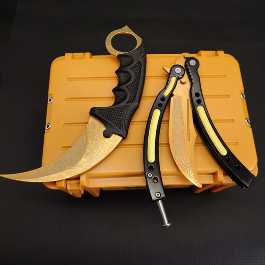 Lore Blunt Blade Karambit Trainer & Balisong Butterfly Knife Trainer 2 in 1 Pack Gift Box