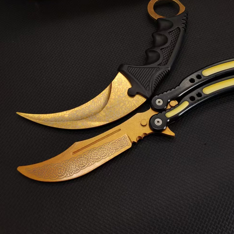 Lore Blunt Blade Karambit Trainer & Balisong Butterfly Knife Trainer 2 in 1 Pack Gift Box